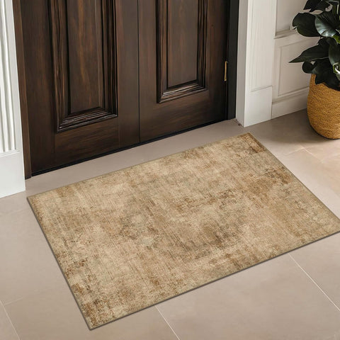 Washable 2x3 Small Entryway Rugs Indoor, Gold and Brown Area Rug for Kitchen, Bathroom, Farmhouse Medallion Indoor Décor, Non Slip Low Pile Stain Resistant Carpet, Distressed Design