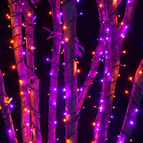 Dazzle Bright Halloween String Lights, 33FT 100 LED Connectable Black Wire 8 Modes String Lights, Waterproof Halloween Decorations for Indoor Outdoor Patio Party Holiday, Purple & Orange