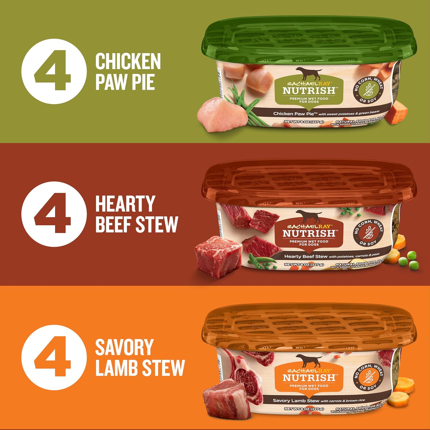 Nutrish Savory Favorites Wet Dog Food Variety Pack, 8 oz Tubs (Rachael Ray)