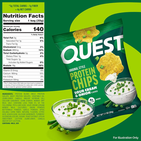 Quest Nutrition Sour Cream & Onion Protein Chips, 19g Protein, 4 Count