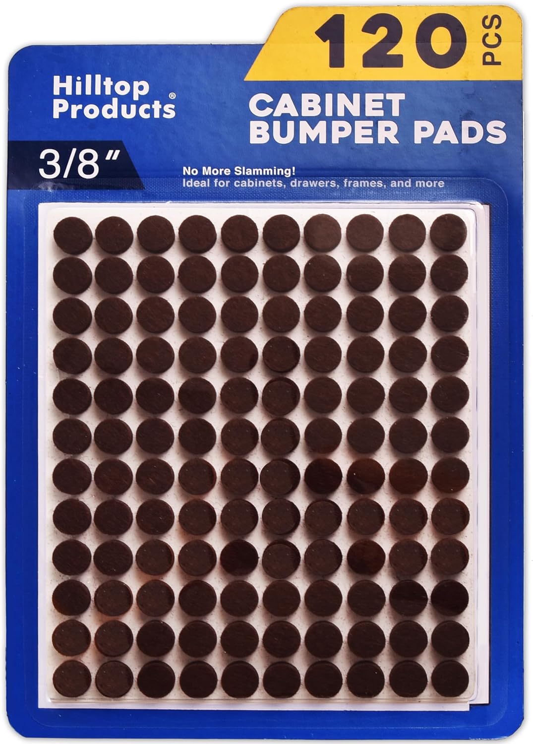 120 Pack Small 3/8" Felt Cabinet Bumpers, Door Felt Pads for Cabinet Doors & Drawers, Furniture Surface Protectors (Brown)