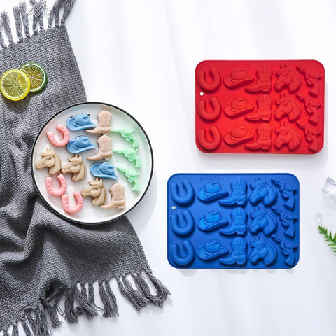 2Pcs Cowboy Chocolate Candy Molds - Cowboy Hat Boot, Horse Saddle Shape Silicone Candy Molds Western Themed Party Baking Mold Jello Ice Cube Candle Mold for Cupcake Cakesicle Decorations
