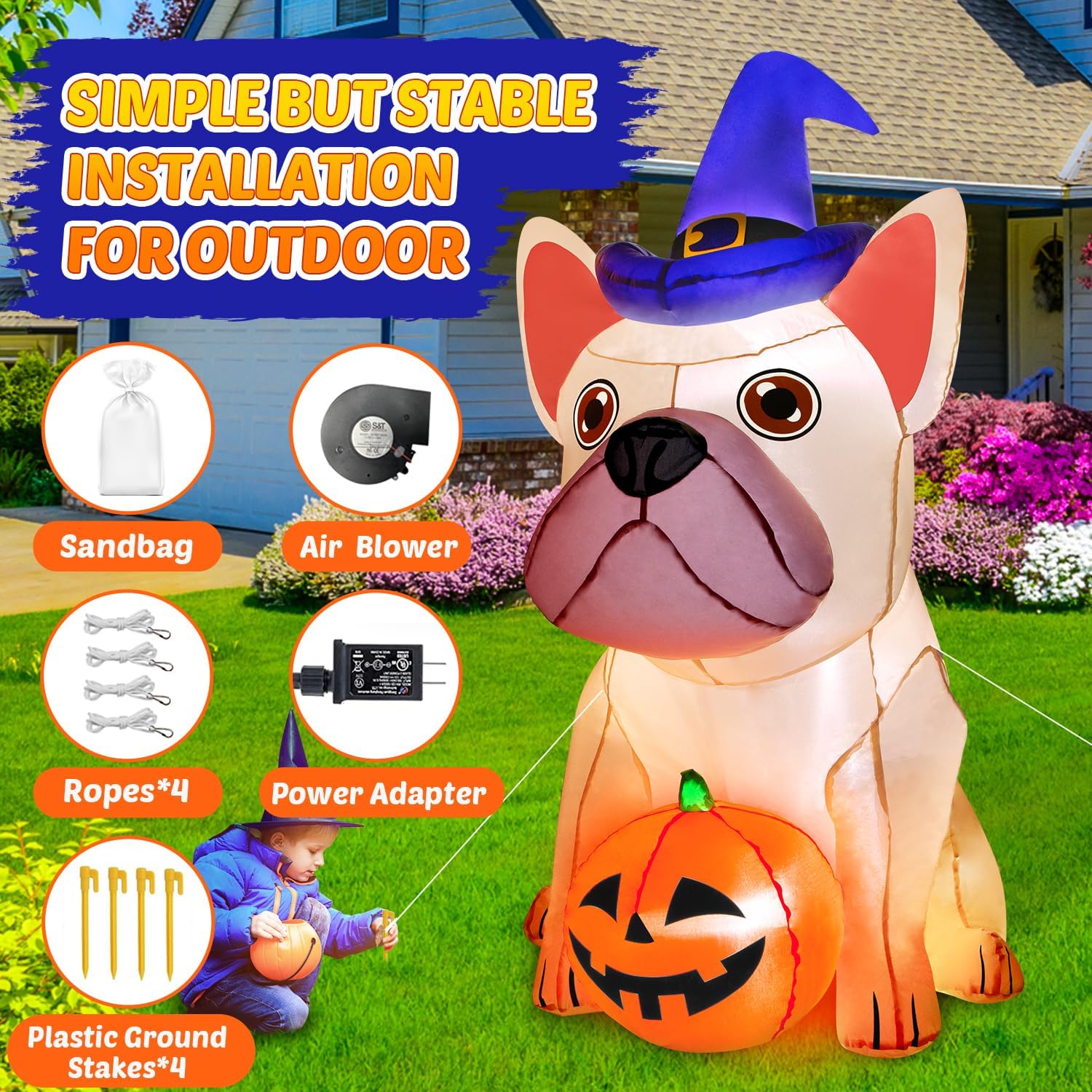 zukakii 5Ft Halloween Inflatables Decorations Build-in Bright LEDs Blow Up Yard Pumpkin with Witch Hat Halloween Decorations Outdoor Clearance Decor for Holiday Party Indoor Garden Lawn Home