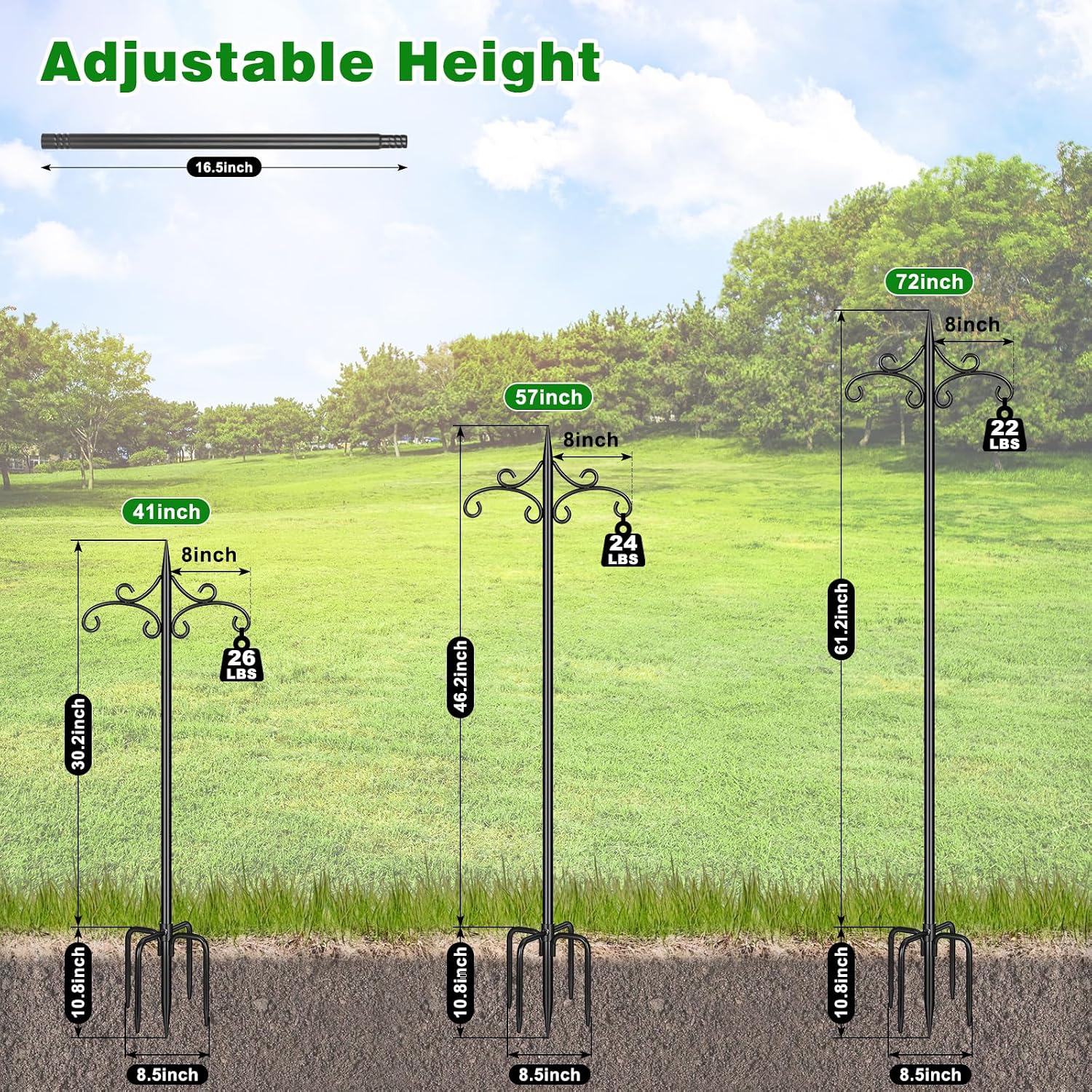 Double Shepherd Hook for Outdoor, 72in Bird Feeder Pole, 2Pack