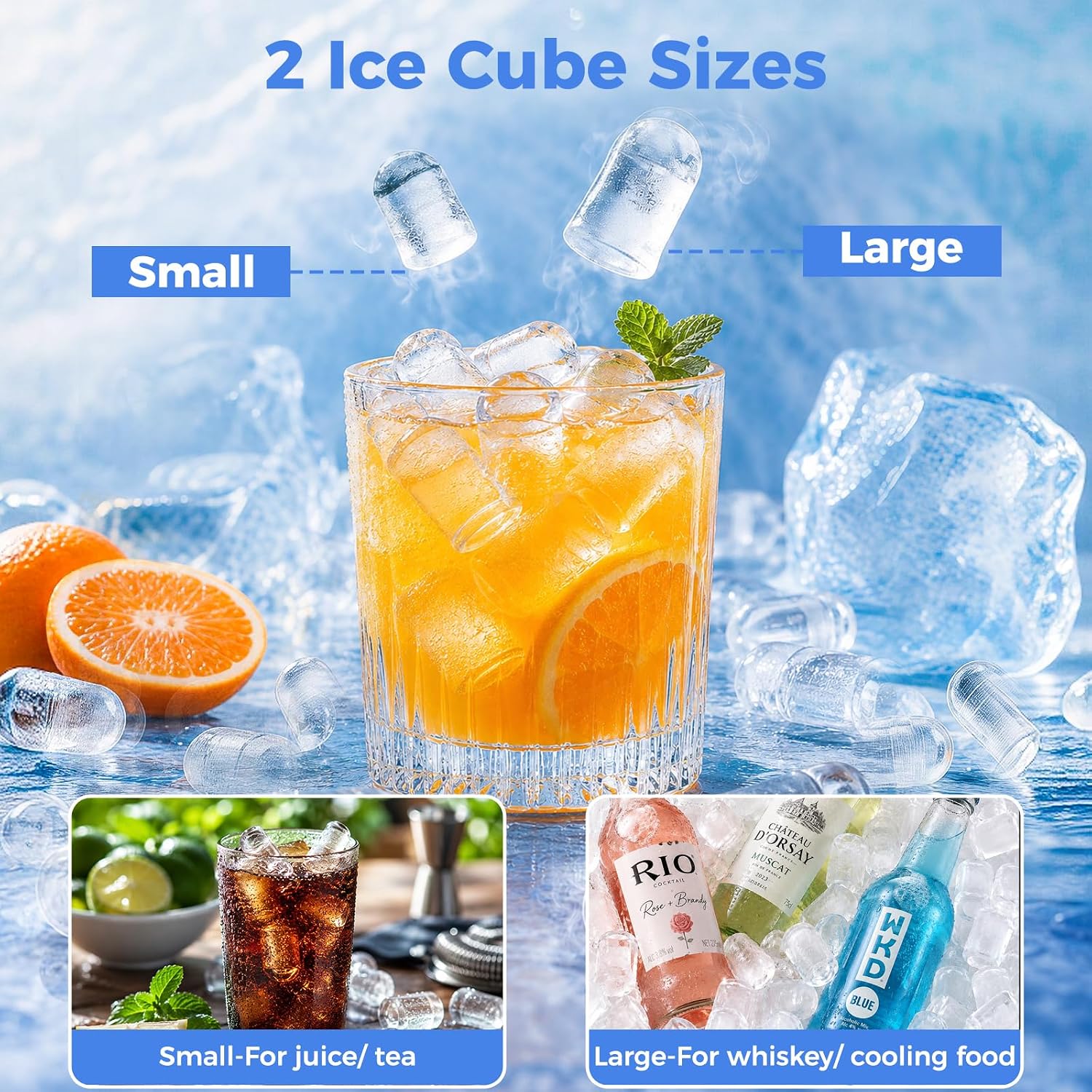 OSTBA Countertop Ice Maker Machine, 26Lbs/Day, 2 Ice Sizes, Bullet Ice