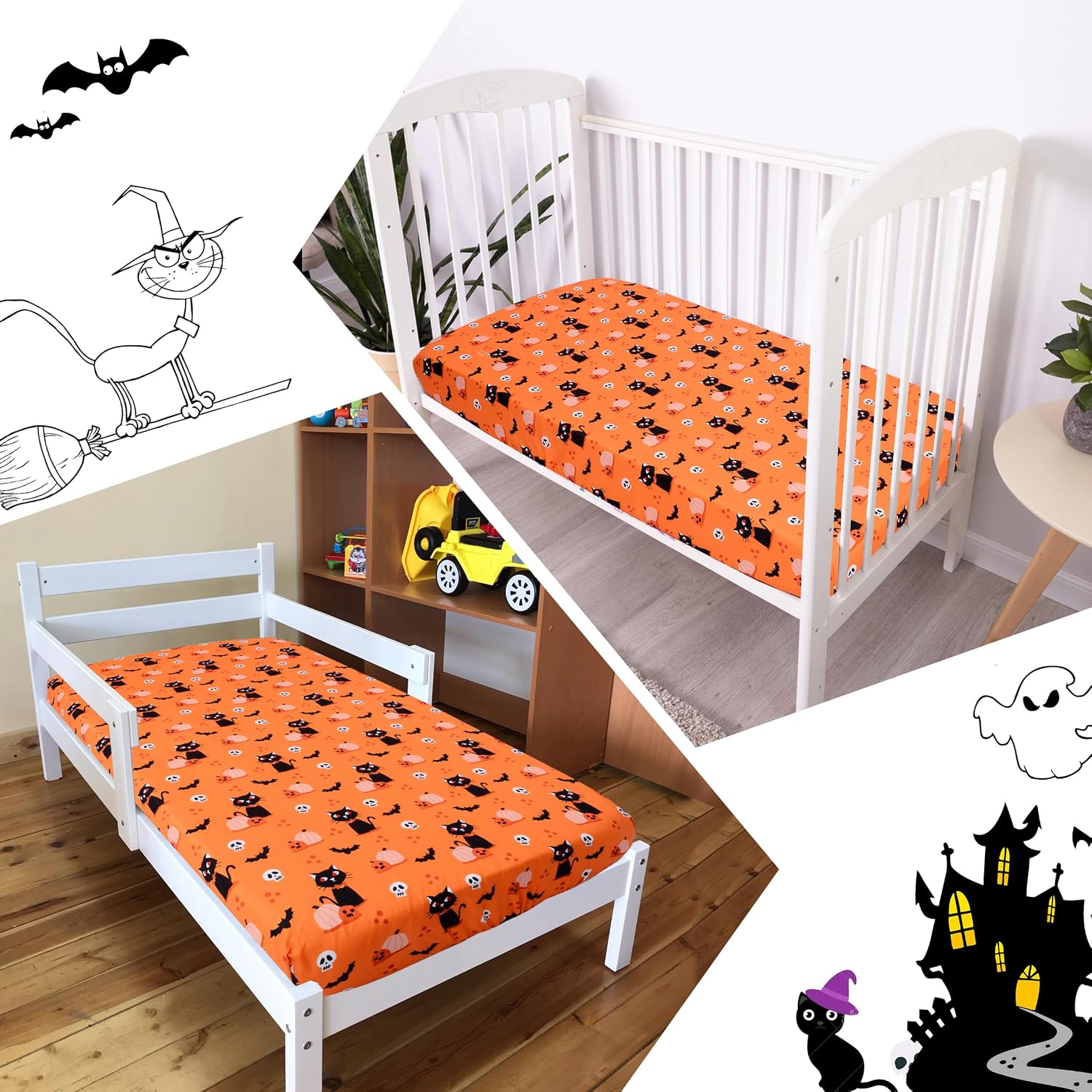 Cloele Halloween Crib Sheet,Pumpkins Cats,Baby Nursery Sheet,52x28in
