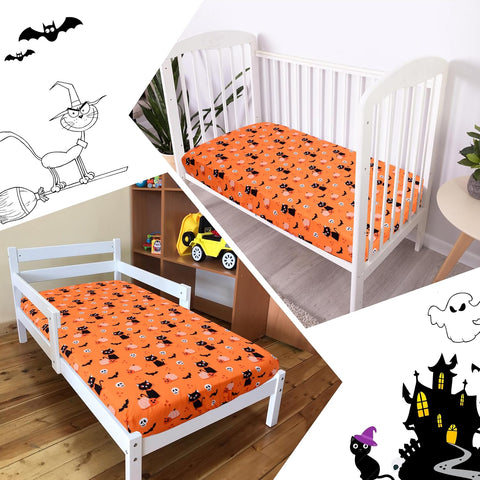 Cloele Halloween Crib Sheet,Pumpkins Cats,Baby Nursery Sheet,52x28in