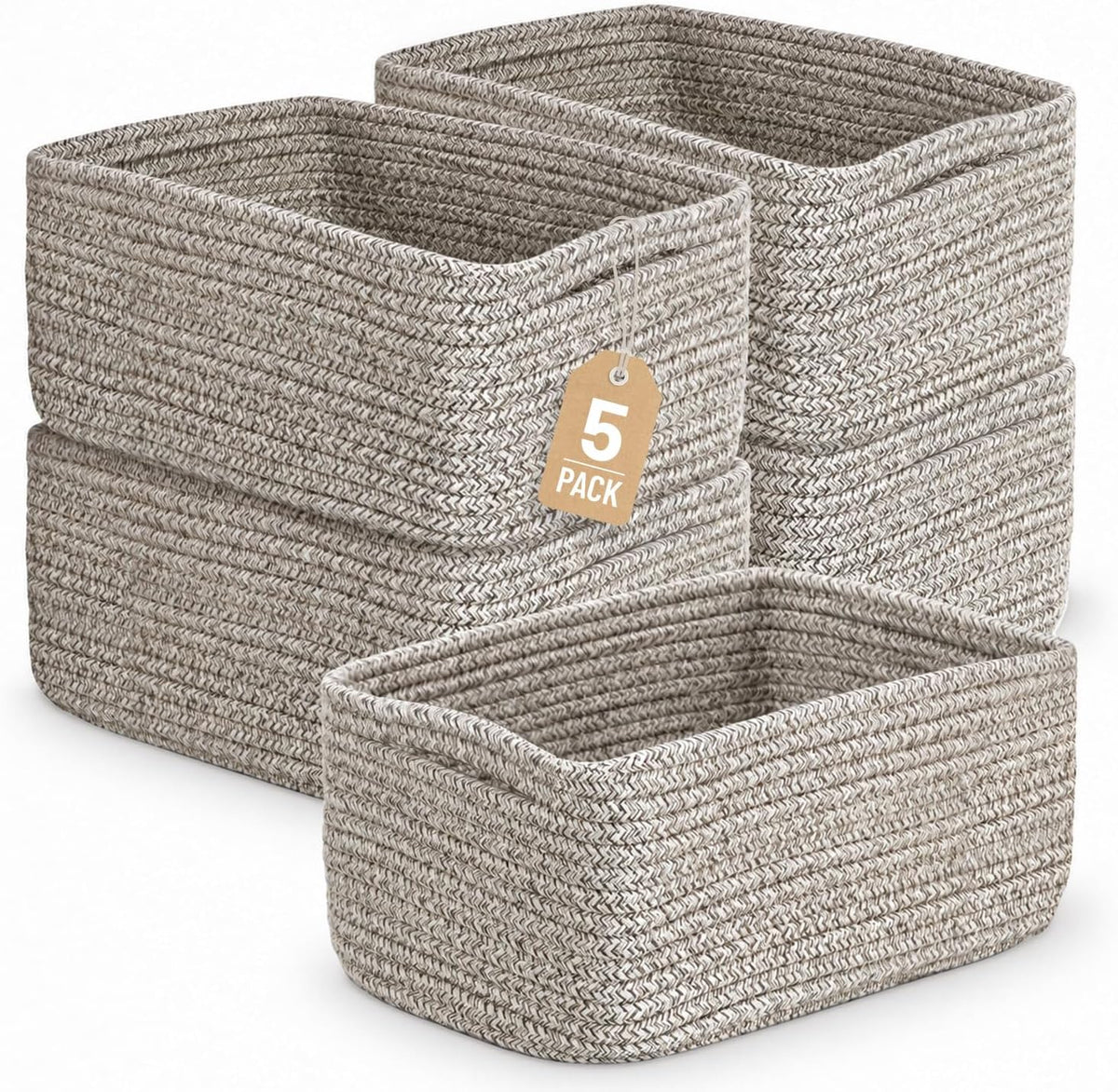 5 Pack Small Woven Storage Baskets for Shelves, Gift Baskets Empty