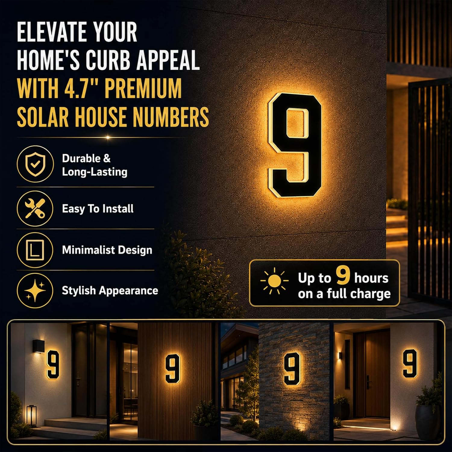 4.7" Solar House Numbers for Outside (Black-5)