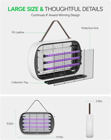Buzbug Upgraded LED Bug Zapper Indoor, LED Bulbs Up to 50,000 Hours, 3 Lamps Sustainable Less Power, 3800V Powerful Electric Mosquito Zapper, Fly Trap Mosquito Trap, Fly Killer Fly Zapper