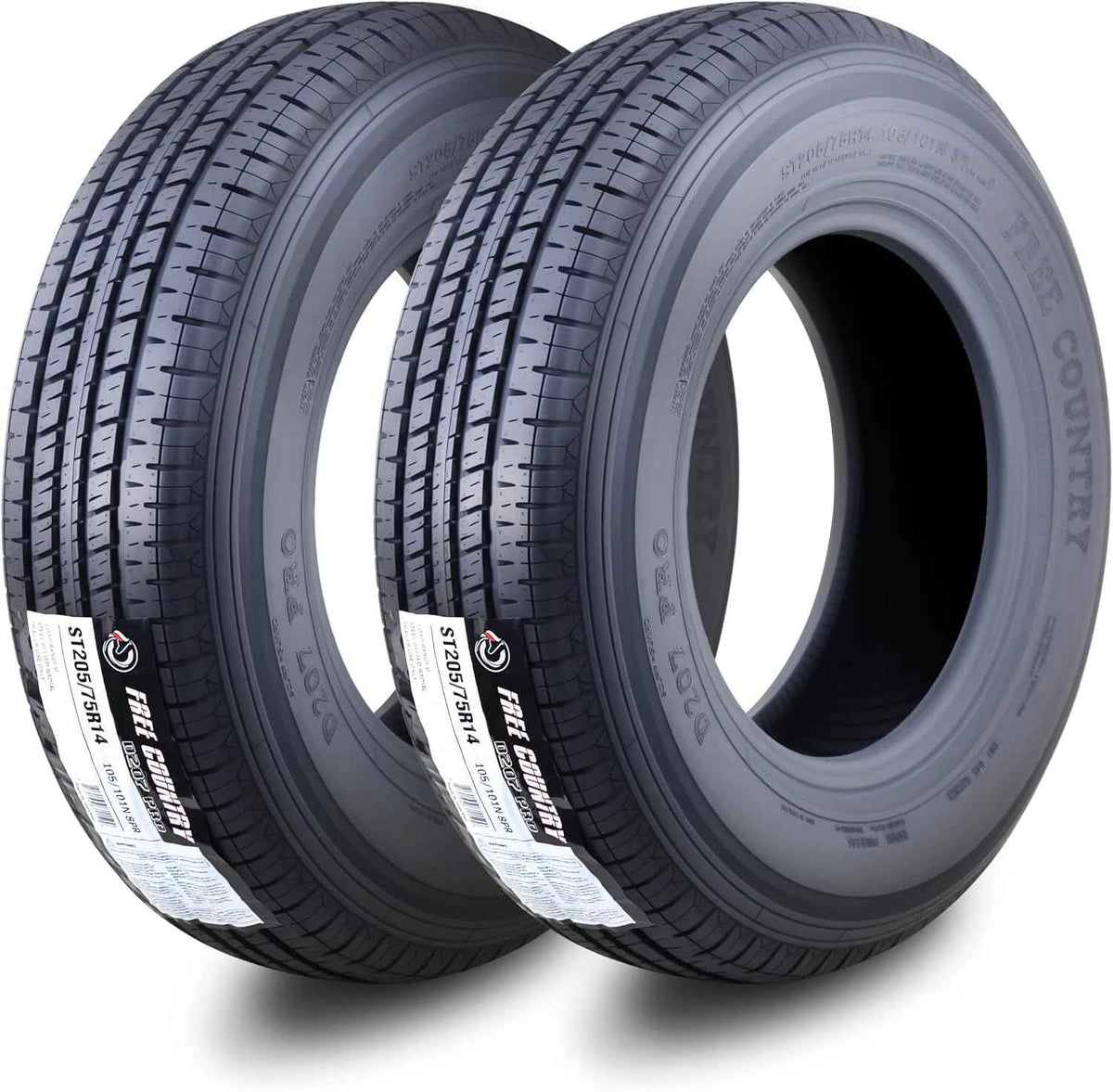 Free Country Set 2 Premium Trailer Tires ST205/75R14 8PR LR D w/Scuff Guard