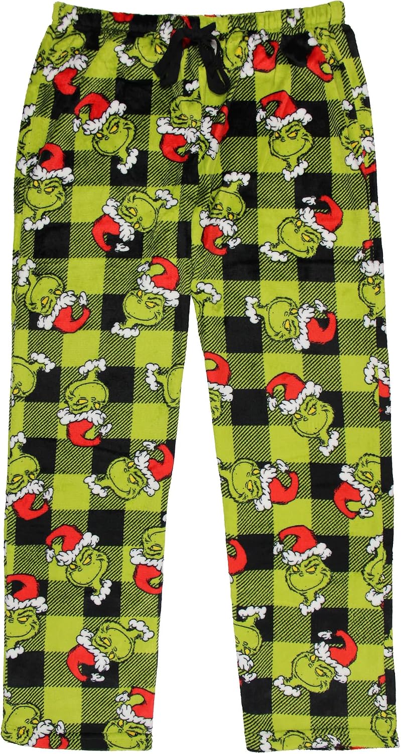 The Grinch Pajama Set Dr. Seuss Women's The Grinch Santa Fleece Buffalo Plaid Sleep Pajama 2 Piece Set Lounge