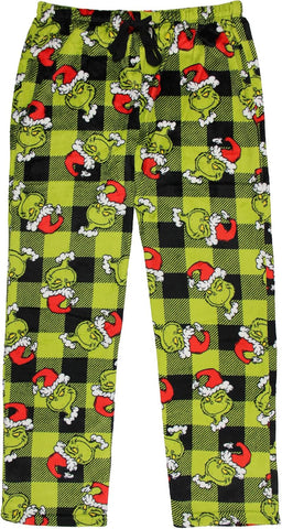 The Grinch Pajama Set Dr. Seuss Women's The Grinch Santa Fleece Buffalo Plaid Sleep Pajama 2 Piece Set Lounge