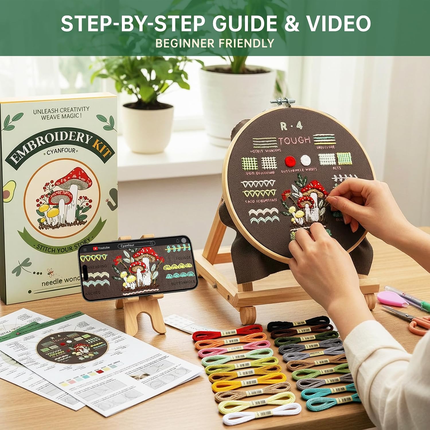 CYANFOUR Embroidery Kit for Beginners with Step-By-Step Guidance & Videos