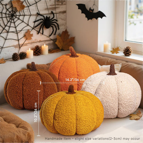 Lanpn Fall Pumpkin Pillows Set of 2, Halloween Decoration Decorative Throw Pillows Soft Fleece Sherpa Cute 3D Shaped Cushion for Sofa Couch Bedroom Halloween Thanksgiving Decor (Orange, 14.2x10.2in)