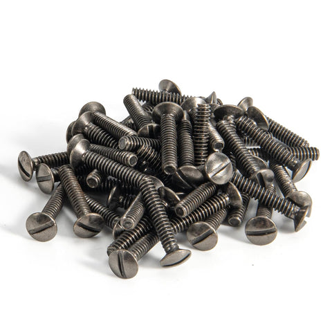 Henne Bery 3/8" Long 6-32 Thread, Oval Head Milled Slot Replacement Wall Plate Screws, 50 Pack, Antique Brass
