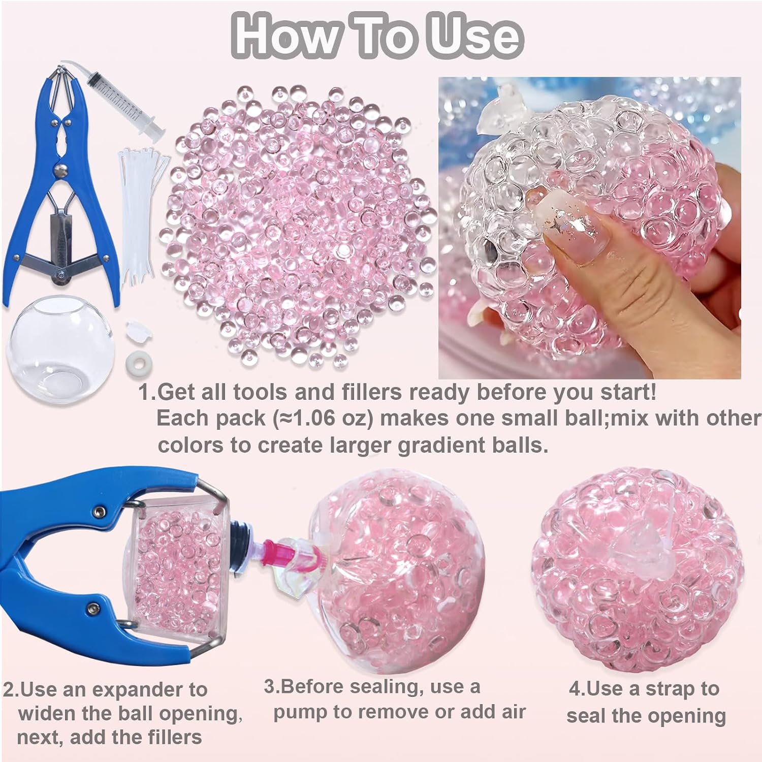 DIY Stress Ball Making Kit with Filler-15PCS Stress Ball Making Kit Stress Balls, Transparent Blank Skins with Air Pump & Expander Tool for Pressure Squishy Balls for Adult (15PC, Style A)