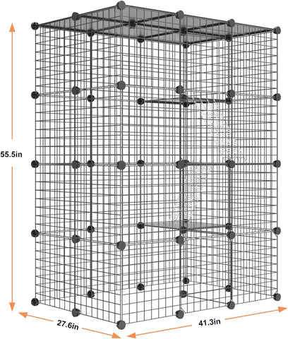 PAWING Cat Large Enclosure - DIY Catio Ideal for 1-3 Cats, Indoor & Outdoor, Detachable Metal Wire Kennel, 2x3x4 Exercise Place