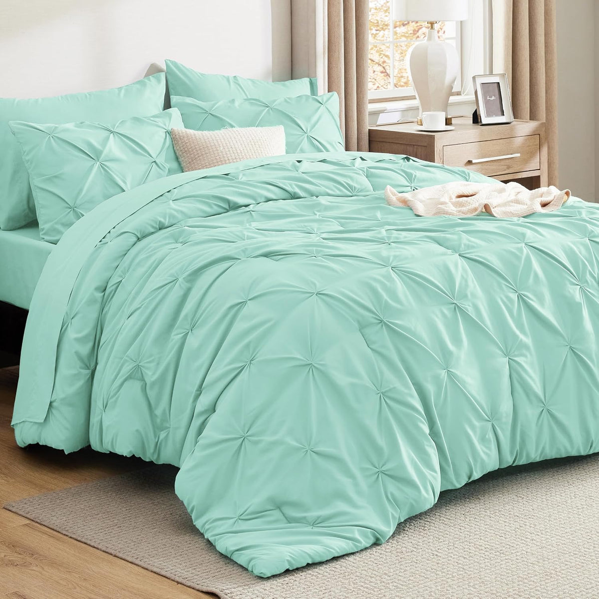 Bedsure 7-Piece California King Comforter Set & Sheets, Mint Green Bedding