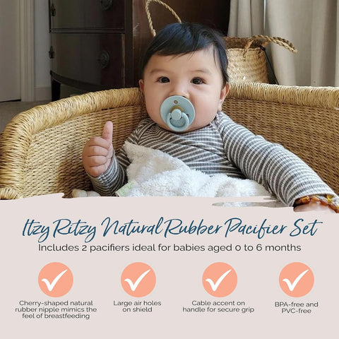 Itzy Ritzy Natural Rubber Pacifiers for 0–6 Mos, Set of 2 (Coconut/Toast)
