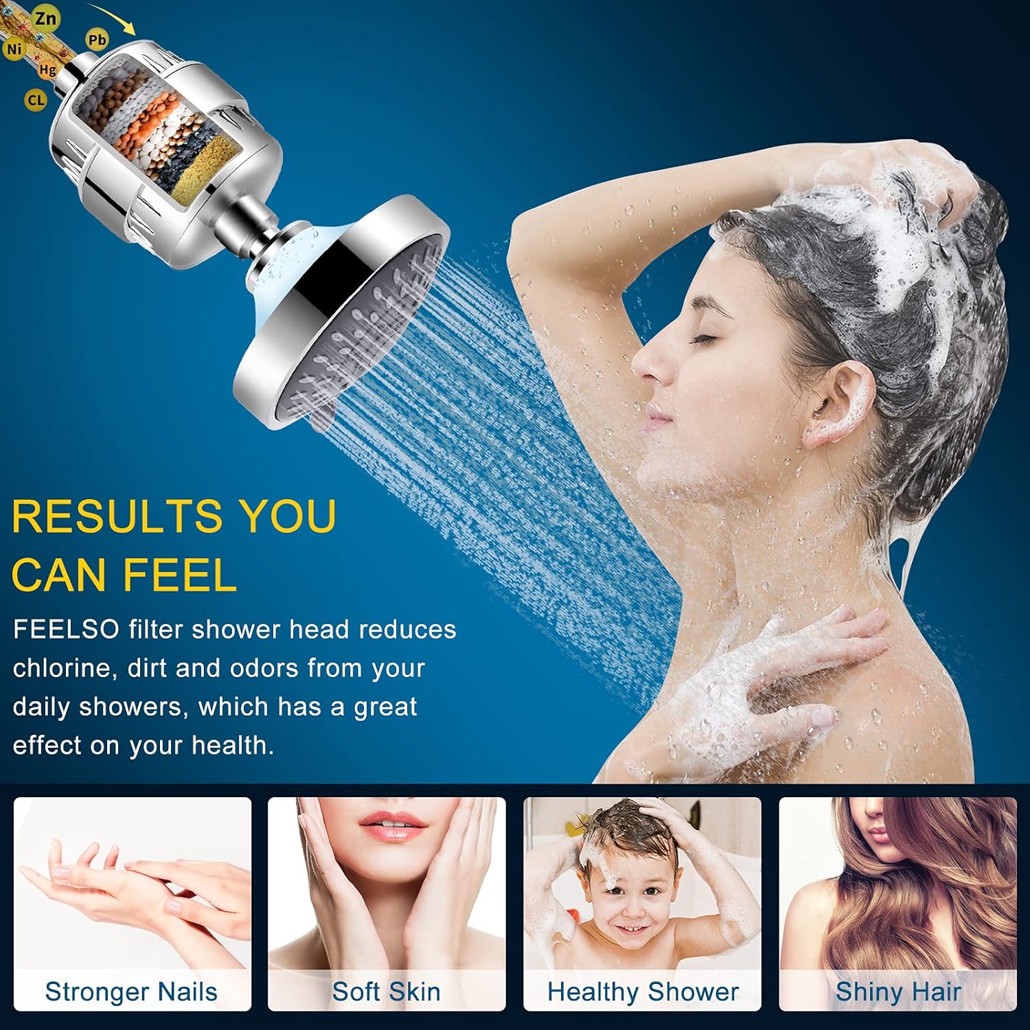 FEELSO Shower Head with Shower Filter, Filtered Shower Head for Hard Water