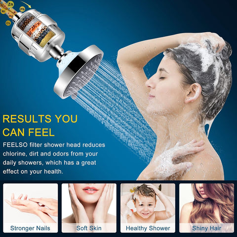 FEELSO Shower Head with Shower Filter, Filtered Shower Head for Hard Water