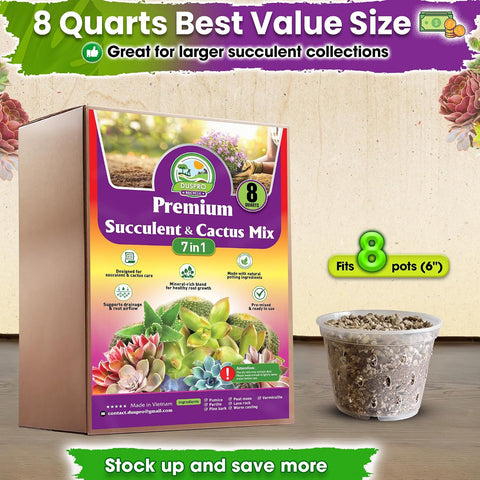 DUSPRO 7-in-1 Succulents & Cactus Soil Mix, Pre-Mixed & Ready to Use, 8 QT