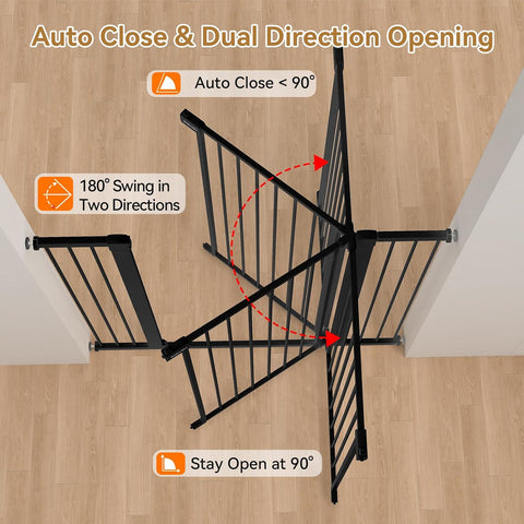 43 inch Tall Safety Dog Gate Adjustable 29.7-45.2inch Extra-Wide Metal Pet Gate Drill-Free Pressure-Mount Installation kit Self-Closing Cat Gate for Stairwells、Doorways（Black）