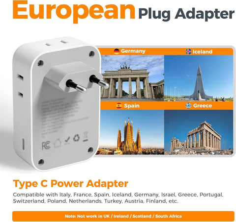 TESSAN European Travel Plug Adapter, Type C EU Plug, PD 28W