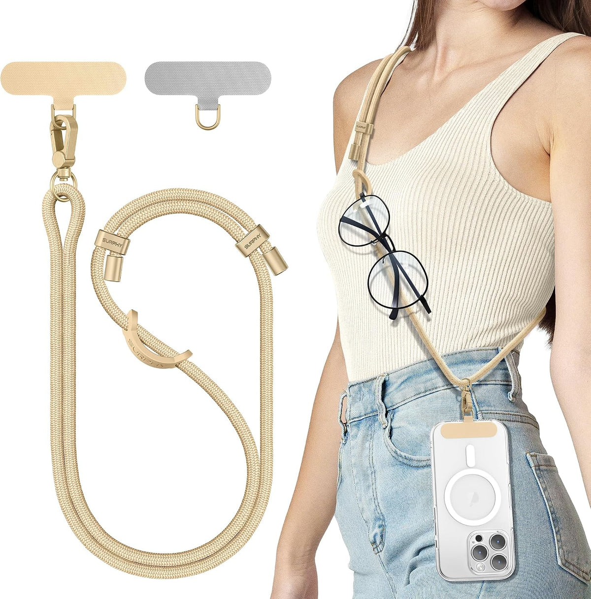 SURPHY Phone Lanyard Crossbody, Phone Strap Crossbody with 2 Tether Tabs
