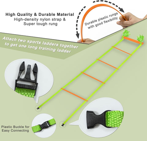 20ft Adjustable Agility Speed Ladder Training Ladder with Carry Bag - Soccer, Speed, Football Fitness Feet Training - Agility Training Equipment for Footwork Drills