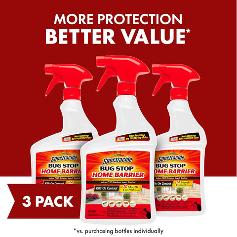 Spectracide Bug Stop Home Barrier 32 Oz, Ready-to-Use Spray, 3 Pack