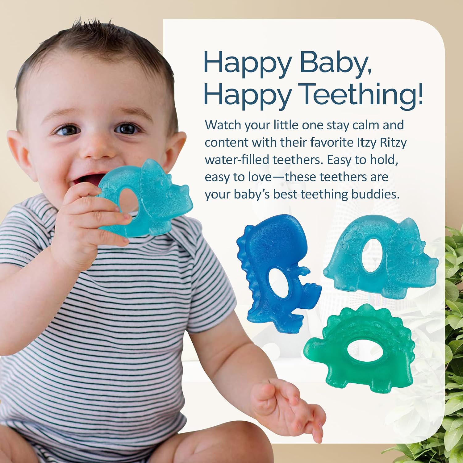 Itzy Ritzy Water-Filled Teethers for Teething Relief, Set of 3 (Dinosaur)