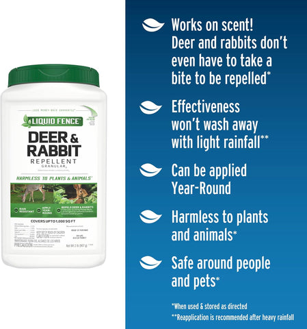 Liquid Fence Deer And Rabbit Repellent Granular 2 Pounds, Apply Year-Round, 2 Pack