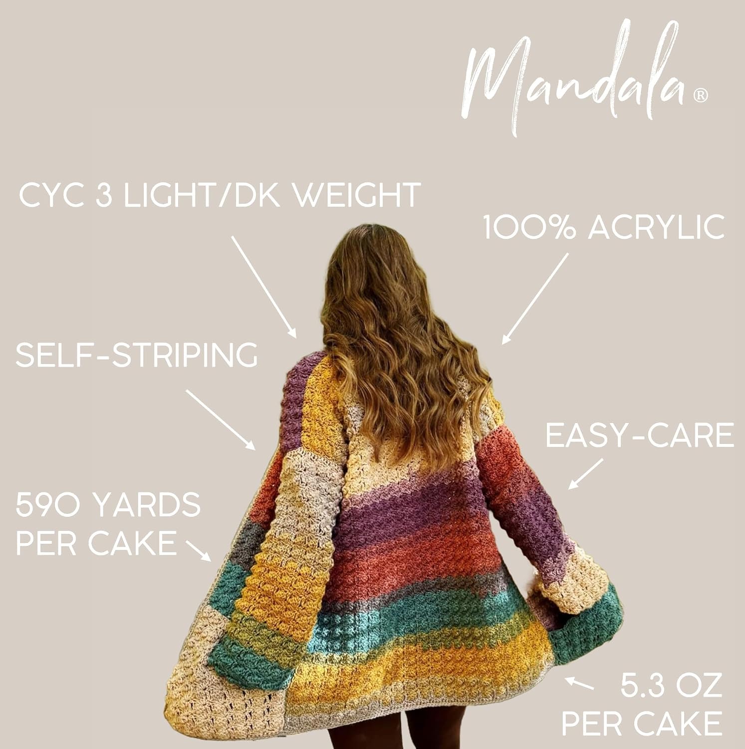 Lion Brand Yarn, Mandala DK Crochet Yarn, Groot, Multicolor, 3 Pack