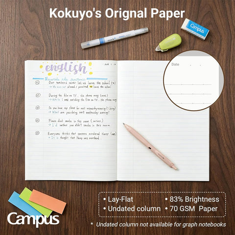 KOKUYO Composition Notebooks, 3 Pack Campus 9-3/4" x 7-1/2" Comp Book with College Ruled, 80 Sheets, Pink Blue Lavender School Lined Notebook Journal for Work Study Note Taking (WSG-NO-308CG1×3)