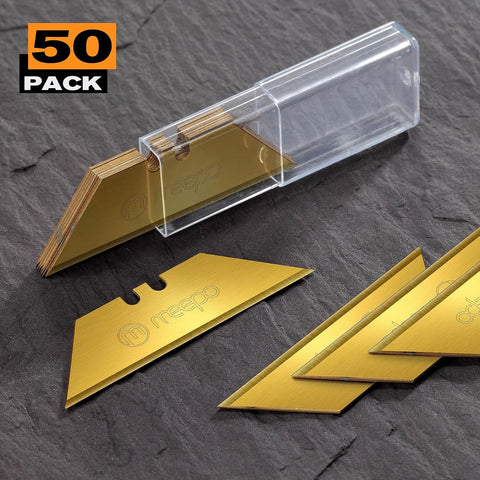 M MEEPO Utility Knife Blades, Never Rust, Titanium SK-2 Steel, 50-Pack