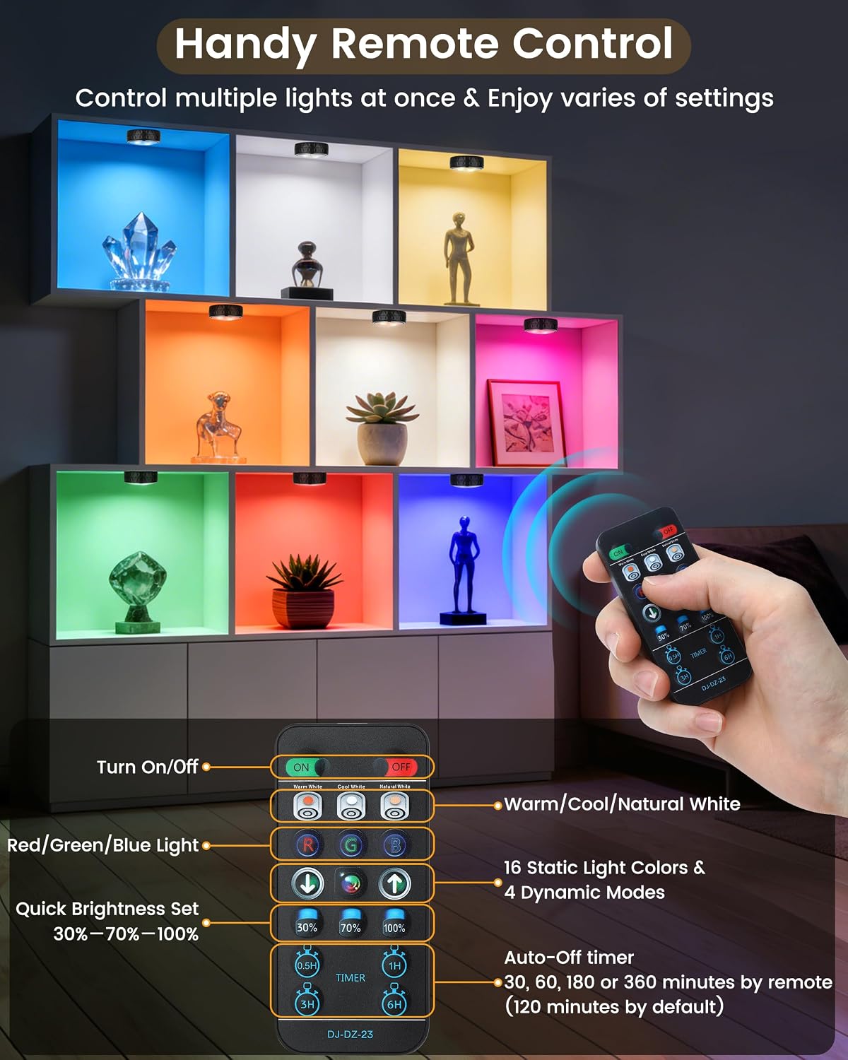 TECOMLIGHT Puck Lights with Remote, AA Battery Operated, Black, 2 Pack