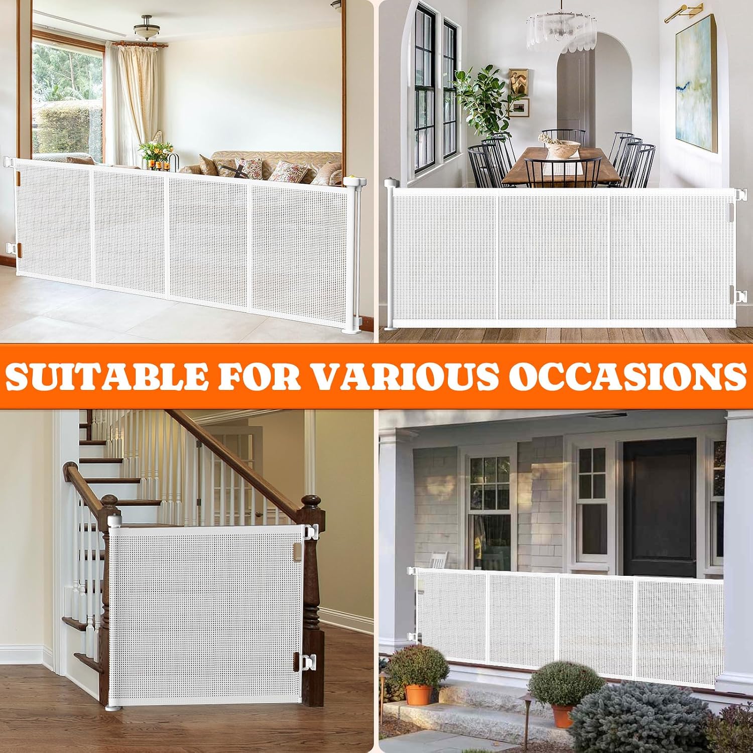 Pawtners Retractable Baby Gates, 41" Tall Extends up to 71" Wide, White