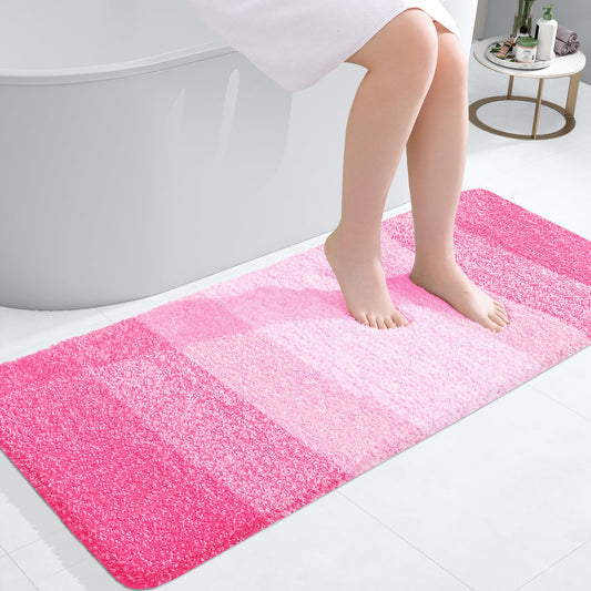 OLANLY Bathroom Rug Mat 47x20, Extra Soft and Absorbent Microfiber Bath Rugs, Non-Slip Plush Shaggy Bath Carpet Runner, Machine Wash Dry, Bath Mats for Bathroom Floor, Tub and Shower, Pink