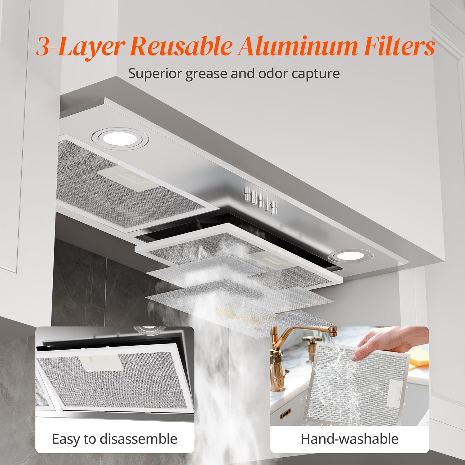 FIREGAS Range Hood 28 Inch, 450 CFM Built-in Kitchen Hood