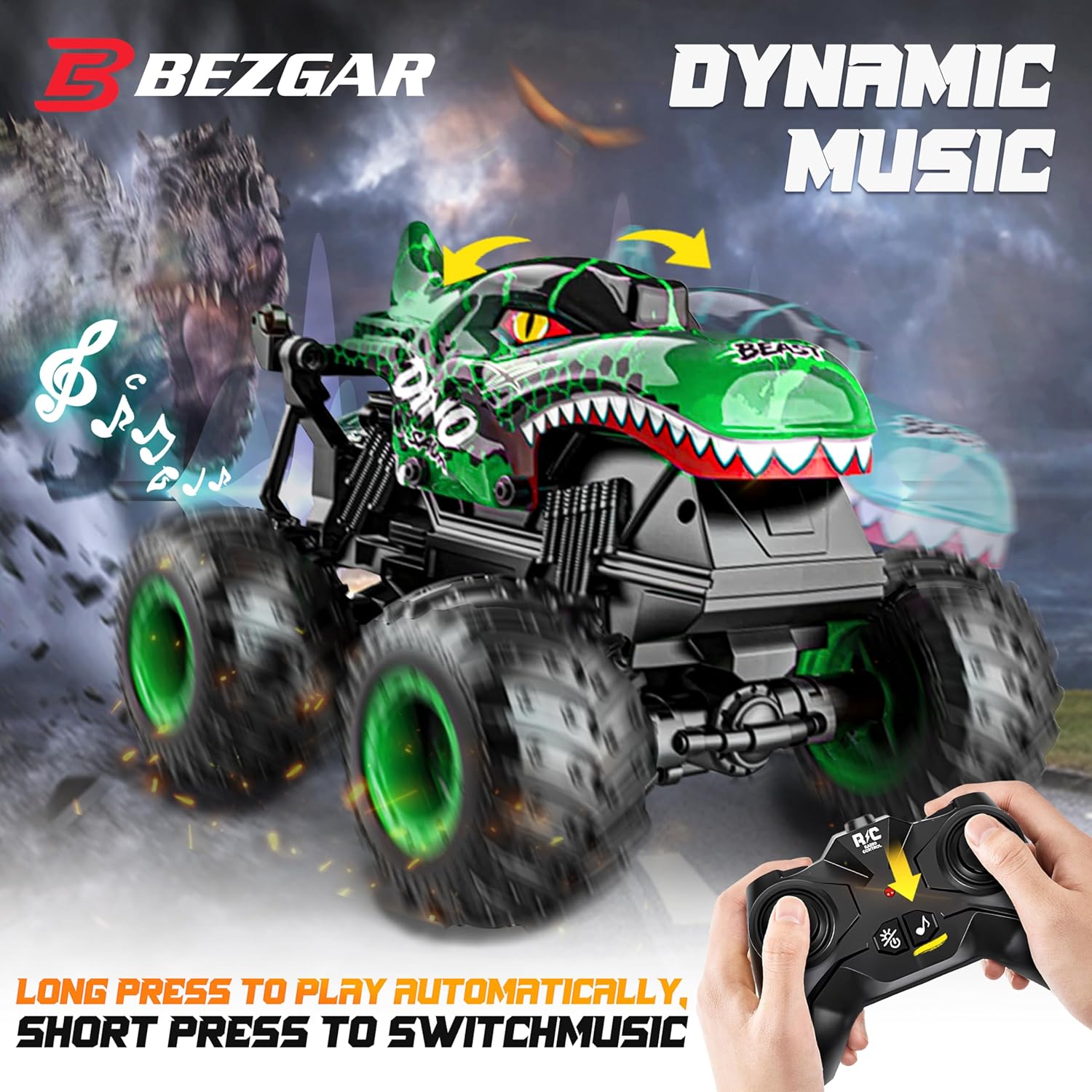 BEZGAR Monster Truck Toys，1:20 Remote Control Car with Light & Music