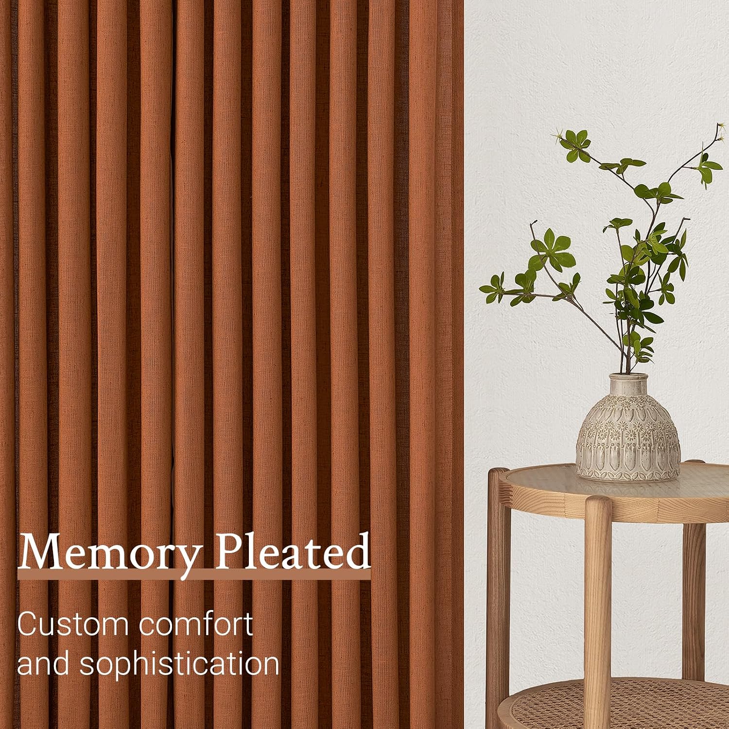 Topfinel Terracotta Pinch Pleated Sheer Curtains Panels for Bedroom,Fall Textured Linen Blended Light Filtering Window Curtains 84 inch for Living Room,Pinch Pleat Drapes with Hooks 2 Panels 40"x84"