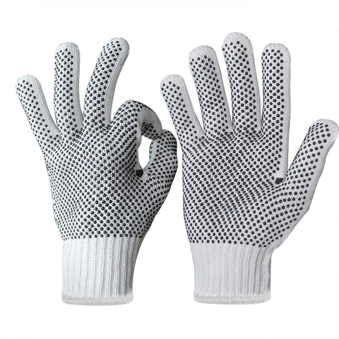 Evridwear Cotton Polyester String Knit Shell Safety Protection Work Gloves for Painter Mechanic Industrial Warehouse Gardening Construction Men & Women 12 Pairs, With Two Side dots, L Size