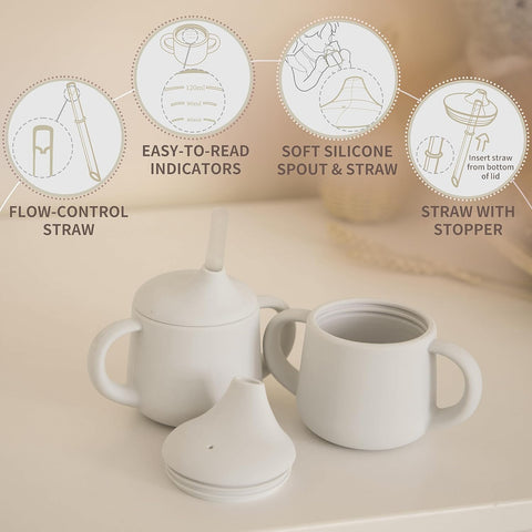 Moonkie Silicone Baby Sippy Cups | 3 Stages Training Cup Straw Cup for Infants Toddlers and Kid | 4 oz 2Pack