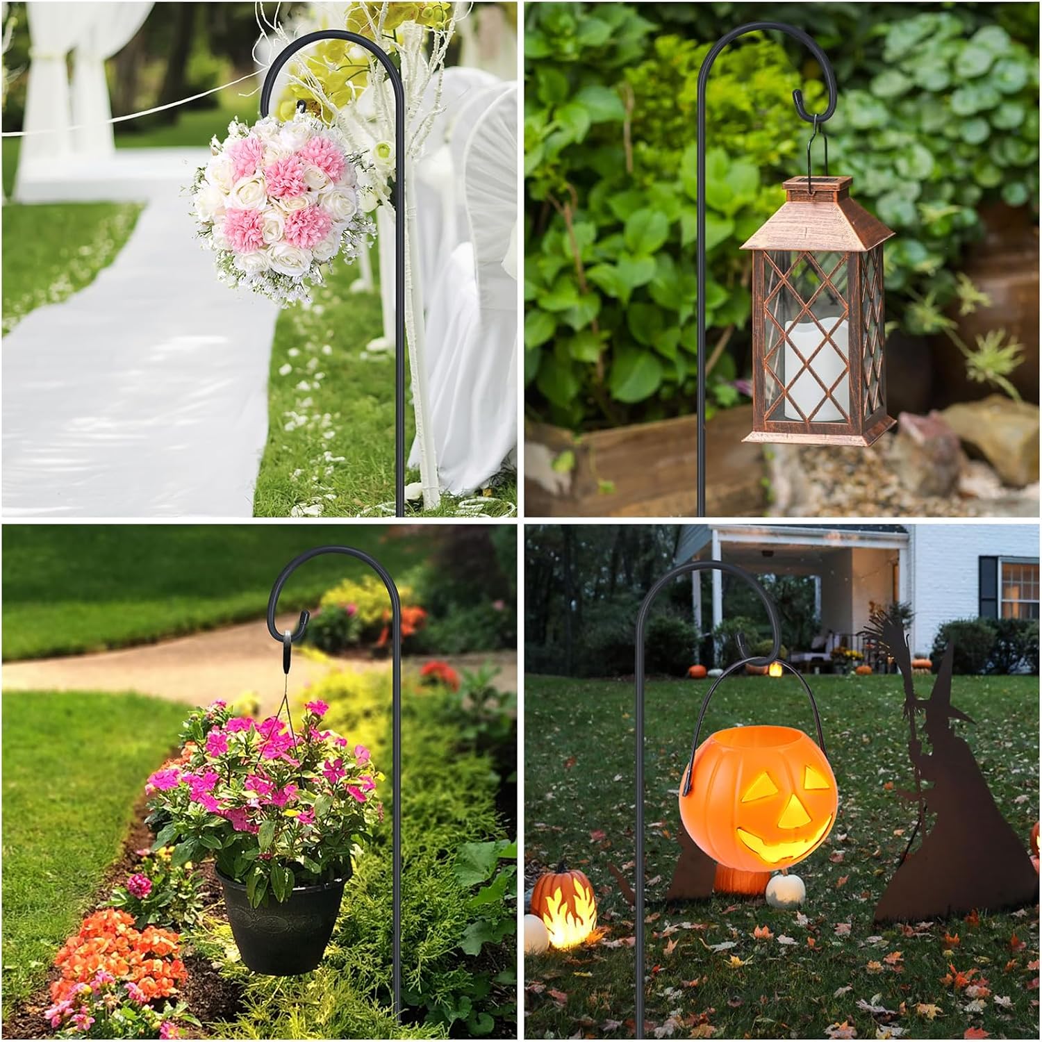 FEED GARDEN 32" Small Shepherd Hooks for Outdoor, Adjustable Decorative Garden Hooks for Solar Lanterns, Hanging Plants, Wind Chimes & Garden Decor, 4 Pack