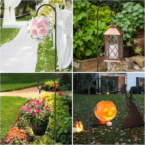 FEED GARDEN 32" Small Shepherd Hooks for Outdoor, Adjustable Decorative Garden Hooks for Solar Lanterns, Hanging Plants, Wind Chimes & Garden Decor, 4 Pack