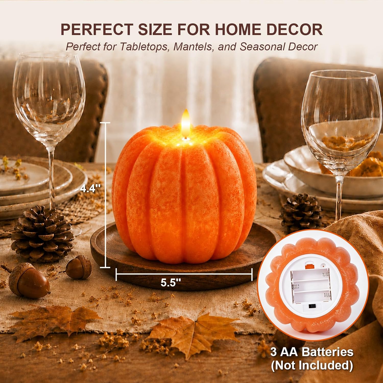 Fall Decor, Fall Decorations for Home Large Flameless Pumpkin Candle Orange