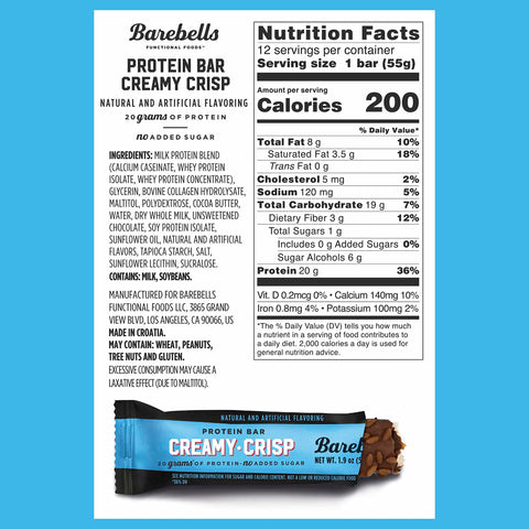 Barebells Protein Bars, Creamy Crisp - 12 Count, 1.94oz Bars with 20g of High Protein - Chocolate Protein Bar with 1g of Total Sugars - Perfect on The Go Protein Snack & Breakfast Bar