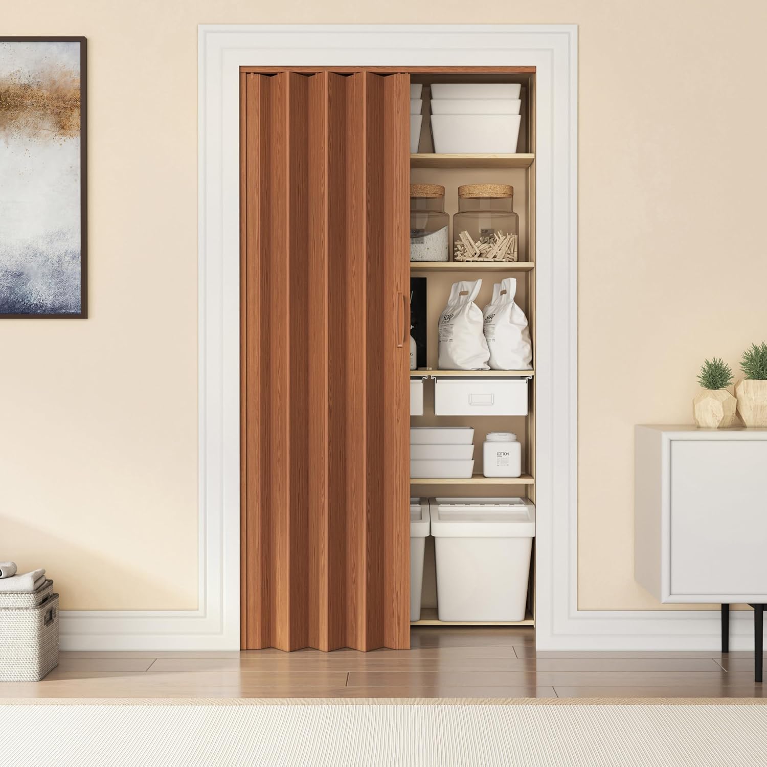 Studio Series 48" x 80" PVC Foldable Accordion Door, Walnut